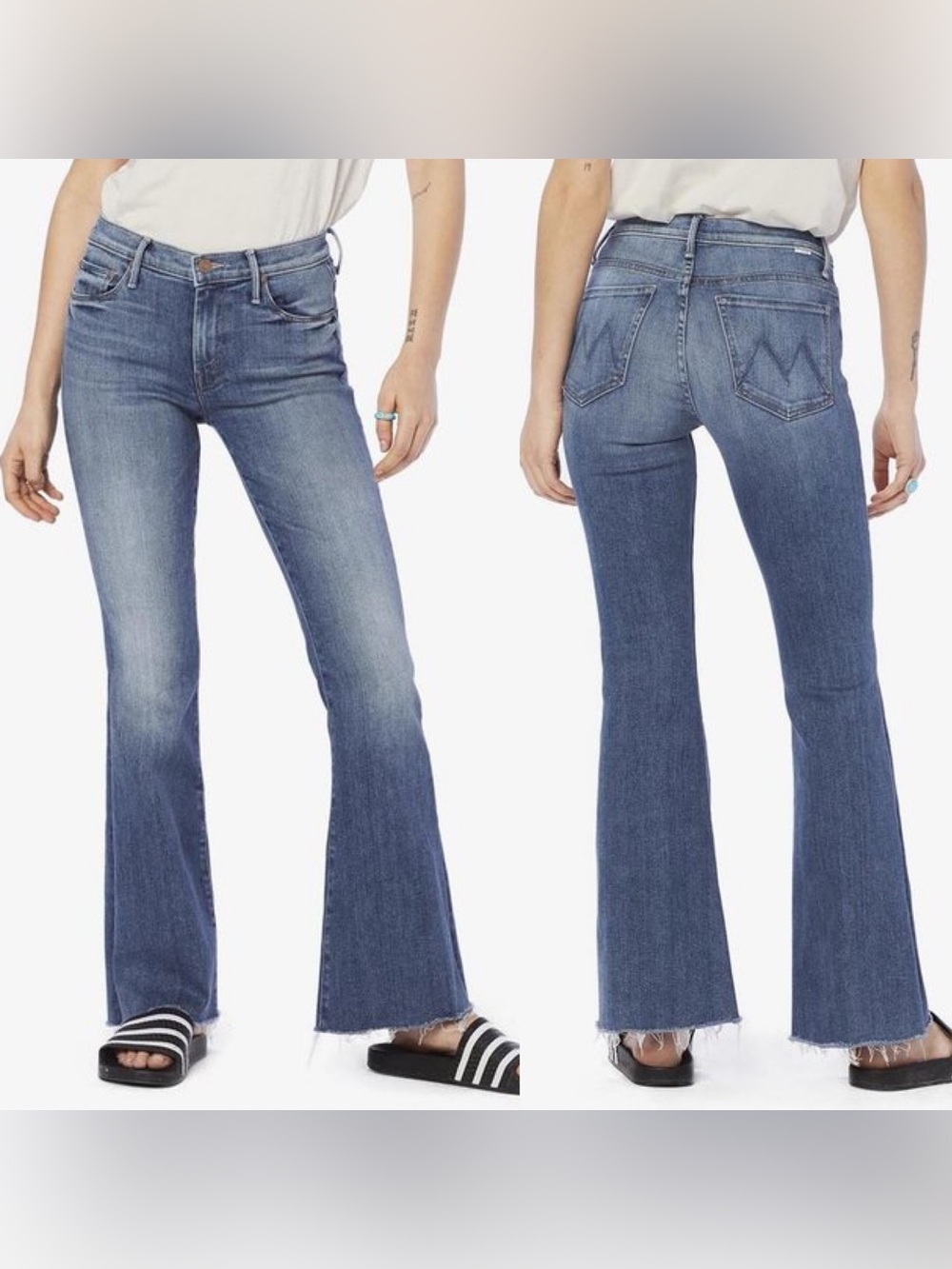 MOTHER- The Weekender Fray in Hop On Hop Off Size 26 High Waist Flare Jeans